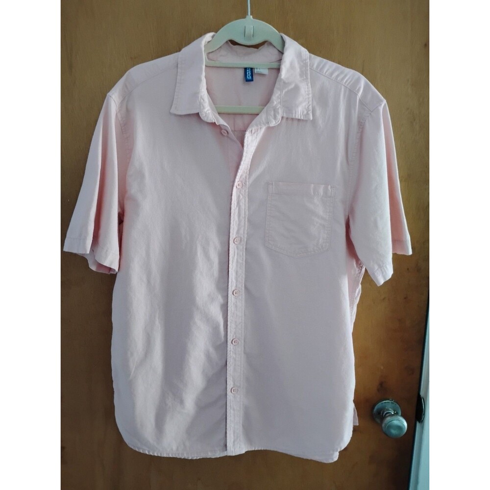 Divided HM Pink Men's Button Up Relaxed Cotton Weave Chest Pocket Shirt Size L